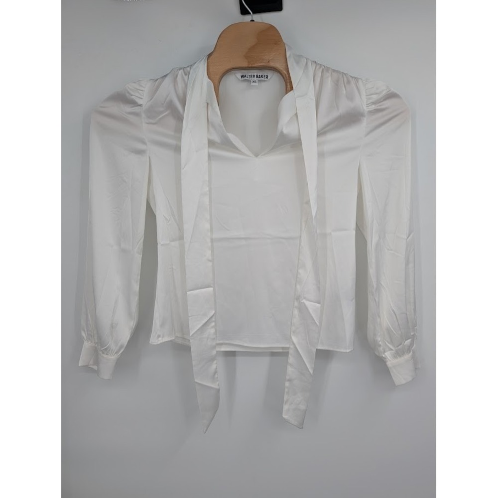 Walter Baker Women's Duchess Long Sleeve Satin Necktie Blouse White Sz XS